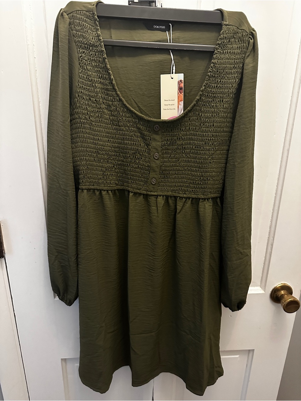 Super Comfy and soft. Olive Green Smocked Knee Length Dress